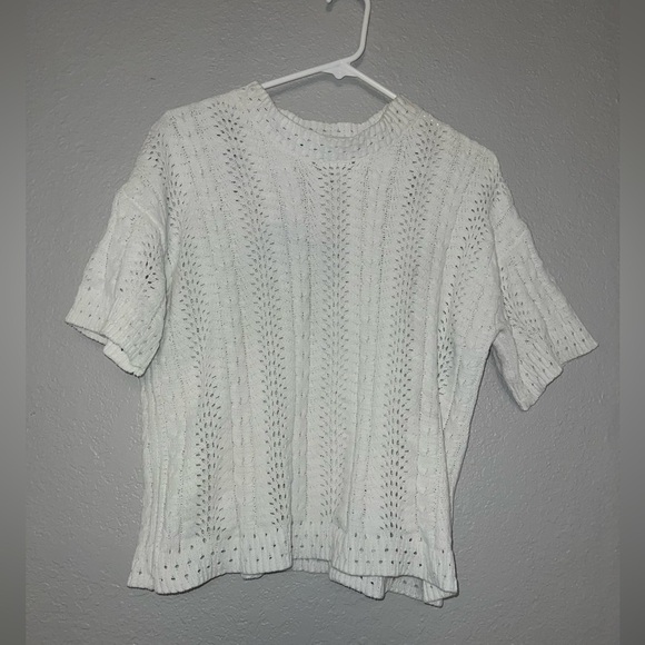 Line & Dot White Cable Knit Eyelet Top - Picture 1 of 6